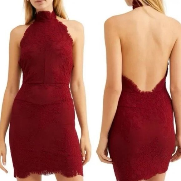 HARPER LACE HALTER MINIDRESS IN RED size large!! - Picture 2 of 16